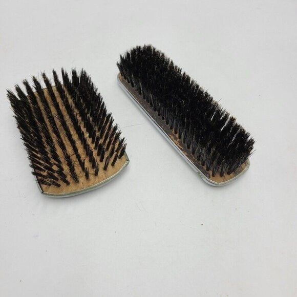 Vintage Art-Deco Mens Grooming Brushes Wood Grain Silver Black Bristles Lot 2 - Picture 2 of 9